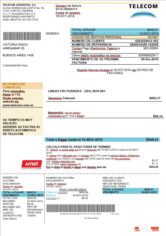 Argentina telecom bill